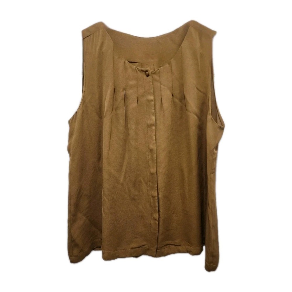 J Crew 100% Silk Button Front Pin Tuck Sleeveless Blouse Pleated Back Sz 12